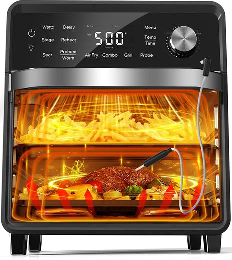 Nuwave Plug-In Grill Air Fryer Oven Combo w/Sheath Heaters, Authentic Char Flavor, 2024 New Convection System, 2X More Even, 100 Presets, Smarter Probe, 50-550°F, Stainless Steel