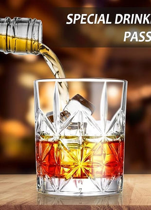 Whiskey Glass Set of 2, veecom 10 oz Crystal Whiskey Glasses Thick Bottom Bourbon Glasses Old Fashioned Rocks Glass Tumbler for Scotch, Cocktail, Liquor, Home Bar Whiskey Gifts for Men (Glass Set 2)