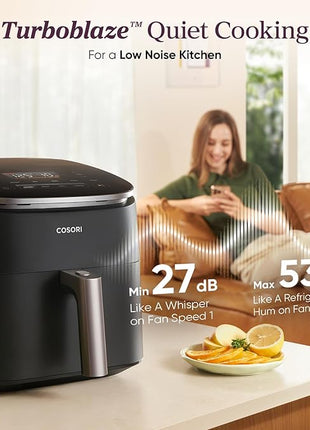 Cosori 9-in-1 TurboBlaze Air Fryer 6 Qt, Premium Ceramic Coating, 90°–450°F, Precise Heating for Even Results, Air Fry, Roast, Bake, Broil, Dry, Frozen, Proof, Reheat, Keep Warm, 120V, Dark Gray