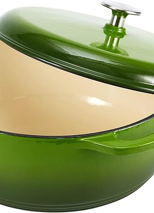 Amazon Basics Cast Iron Dutch Oven Pot with Lid, Enameled, Round, Dual Handles, Heavy-Duty, Medium, 6-Quart, Green