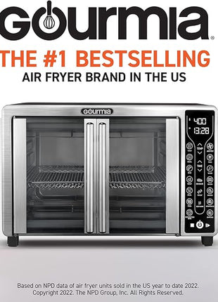 Gourmia Toaster Oven Air Fryer Combo 17 cooking presets 1700W french door digital air fryer oven 24L capacity accessories, convection rack, baking pan tray recipe book GTF7655,Large,Stainless Steel