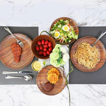 TP 18-Piece Dinnerware Set, Melamine Dishes Set with Bowls and Plates, Service for 6, Non-breakable Lightweight Dining Tableware, Rosewood Grain