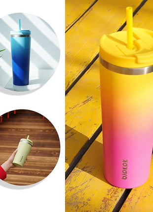 BJPKPK 26oz Insulated Tumbler With lid And Straw Stainless Steel Tumblers Travel Coffee Mug Reusable Thermal Cup,Black Leopard