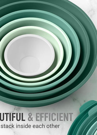 Zulay Kitchen 12 Piece Plastic Mixing Bowls with Lids Set - Colorful Mixing Bowl Set for Kitchen - Nesting Bowls with Lids Set - Microwave and Freezer Safe (Turquoise Ombre)