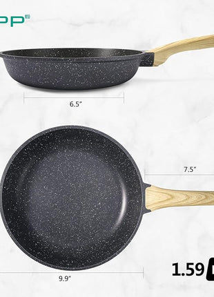 GiPP Nonstick Frying Pan Skillet - 9.5" Grey Granite Non Stick Pans, Omelette Pan with Heat-Resistant Handle, Compatible with All Stovetops, PFOA Free