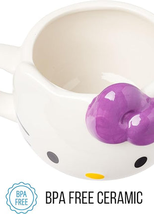 Silver Buffalo Sanrio Hello Kitty Purple Bow Ceramic 3D Sculpted Mug, 20 Ounces