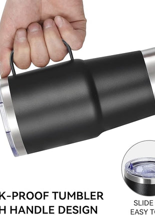 VEGOND 20 oz Tumbler with Handle Lid and Straw, Stainless Steel Insulated Travel Coffee Mug Spill Proof Double Wall Metal Tumbler Cup Keeps Drink Hot and Cold, Black 1 Pack