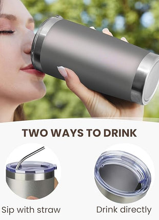 MEWAY 20oz Tumbler 12 Pack Double Wall Vacuum Insulated Travel Mug Bulk, Stainless Steel Tumblers with Lid and Straw, Durable Powder Coated Coffee Cups for Cold & Hot Drinks (Cold Gray, 12)