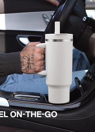 40 oz Tumbler with Handle and Straw: Stainless Steel Insulated Tumbler Keeps Cold for 24 Hours, Leakproof Travel Cup Fits in Cup Holder and BPA-Free, Black Night