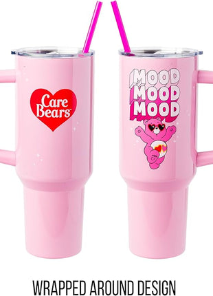 Silver Buffalo Care Bears “Mood” Stainless Steel Tumbler with Handle Featuring Love-A-Lot Bear, Fits in Standard Cup Holder, 40 Ounces