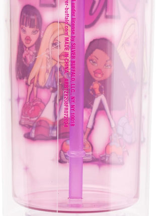 Silver Buffalo Bratz Featuring Cloe, Yasmin, Jade, and Sasha Plastic Tall Cold Cup with Rhinestones Lid and Straw, 20 Ounces