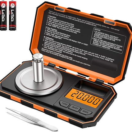 (New Version) AMIR Professional Digital Scale, 20g Pocket Scale with 0.001g Accuracy, Electronic Smart Scale with 20g Calibration Weight (Battery/Tweezers Included)