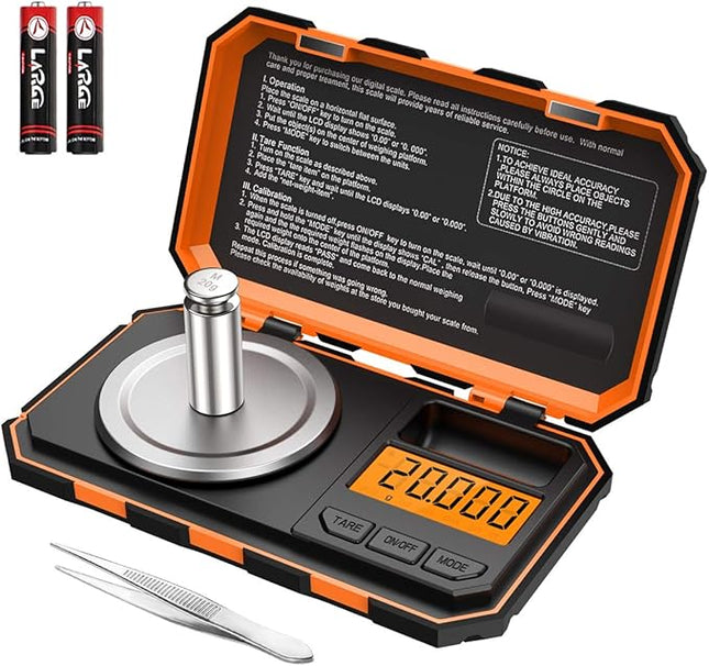 (New Version) AMIR Professional Digital Scale, 20g Pocket Scale with 0.001g Accuracy, Electronic Smart Scale with 20g Calibration Weight (Battery/Tweezers Included)