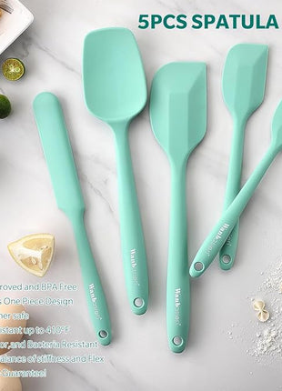 Wanbasion 5 Piece Premium Silicone Spatula Set Heat Resistant, Colorful Rubber Baking Spatula Set, Kitchen Spatula Set Dishwasher Safe for Nonstick Cookware Cooking Mixing Light Green