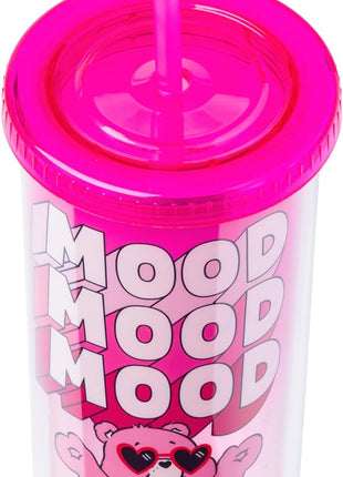 Silver Buffalo Care Bears Mood Plastic Tall Cold Cup with Lid and Straw Featuring Love-A-Lot Bear, 20 Ounces