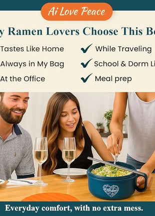 AI LOVE PEACE Ramen Bowl, 40 oz Microwaveable Noodle Cooker for Ramen, Pho, Soup, and Pasta, Dishwasher Safe and Portable, Ideal for Home, Office, Dorm, or Gift (Orange)