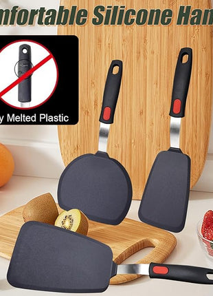Silicone Spatula Turner Set,3-Pack Spatula Set,600°F Heat Resistant Spatula for Non Stick Cookware,Large Flexible Kitchen Utensils for Baking,Cooking,No Scratching and Melting,Dishwasher Safe,BPA Free