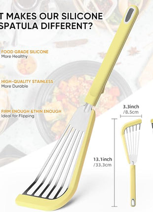 Nonstick Fish Spatula,Maywe Tanso Thin Slotted Spatulas Turner Silicone Fish Spatulas for Nonstick Cookware,High Heat Resistant BPA Free Cooking Utensils,Ideal for Fish,Eggs,Pancakes