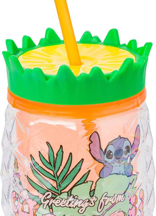 Silver Buffalo Disney Lilo and Stitch Greetings From Hawaii Featuring Scrump Pineapple Shaped Double Wall Tumbler, 16 Ounces