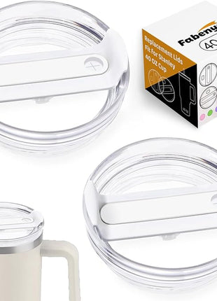 40 OZ Tumbler Lid Replacement Fit for Stanley Cup, 2 Pack Clear Replacement Lids Fit for Stanley Travel Tumbler, Spill Proof Tumbler Covers for Stanley Cup Accessories (Clear - White)