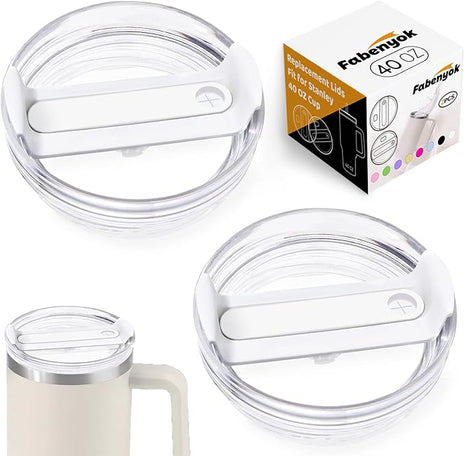 40 OZ Tumbler Lid Replacement Fit for Stanley Cup, 2 Pack Clear Replacement Lids Fit for Stanley Travel Tumbler, Spill Proof Tumbler Covers for Stanley Cup Accessories (Clear - White)