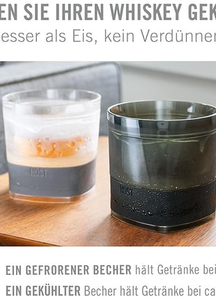 Host Whiskey Freeze Glasses, Double Old Fashioned Glasses, Chill Without Dilution for Brandy, Vodka, Gin, Rum, and Cold Brew Cocktails, Bourbon Gifts for Men, Home Bar, 9 oz, Set of 2, Grey