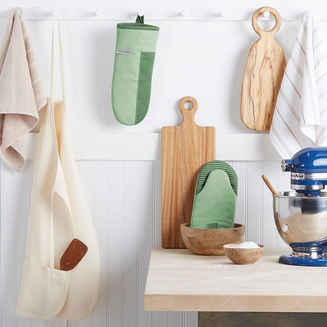 KitchenAid Beacon Two-Tone Non-Slip Oven Mitt Set, Pistachio/Graphite Green, 5.75"x13", 2 Piece