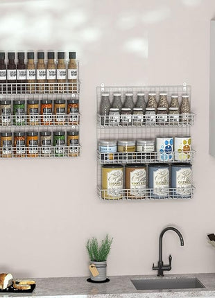 JKsmart Spice Rack Organizer 6-Tier Wall Mounted & Over the Door Spice Racks for Kitchen Pantry Bathroom,Two Size, Large Capacity, Silver
