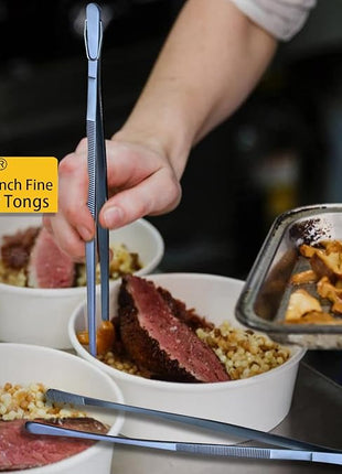 JETKONG 2 Pcs 12-Inch Cooking Tweezer Tongs Stainless Steel Kitchen Tweezers Plating Tongs (Navy Blue)