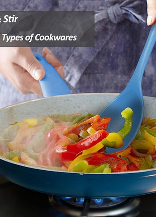 Silicone Spoons for Cooking - Extra Large Kitchen Spoons for Mixing, Serving, & Stirring - 600°F Heat-Resistant Non Stick Utensils Ladle & Skimmer- Dishwasher Safe, Starry Blue