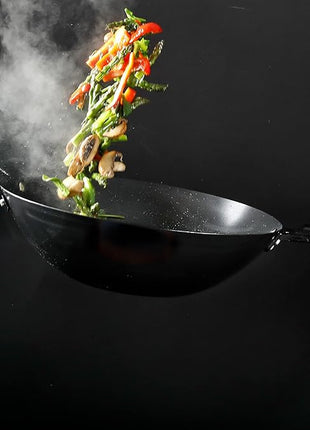 Babish Carbon Steel Flat Bottom Wok and Stir Fry Pan, 14-Inch
