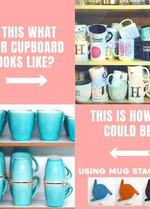 ELYPRO Coffee Mug Organizers and Storage, Kitchen Cabinet Shelf Organizer - Cupboard and Pantry Organization, Expandable Stackable Gadget for Tea Cup and Coffee Mugs, Save Space (Black)