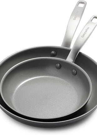 GreenPan Chatham Hard Anodized Healthy Ceramic Nonstick, 10" and 12" Frying Pan Skillet Set, PFAS-Free, Dishwasher Safe, Oven Safe, Gray