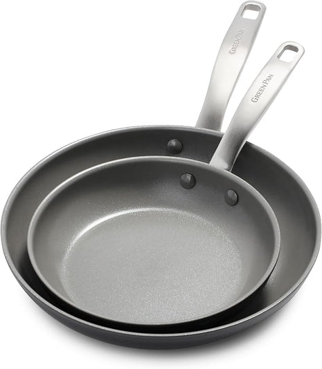 GreenPan Chatham Hard Anodized Healthy Ceramic Nonstick, 10" and 12" Frying Pan Skillet Set, PFAS-Free, Dishwasher Safe, Oven Safe, Gray