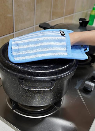 Silicone Pot Holders Set of 3 Heat Resistant & Non Slip Potholders, Professional Oven Hot Pads with Pockets Mitts for Kitchen Cooking Baking Barbecue (3, Blue)