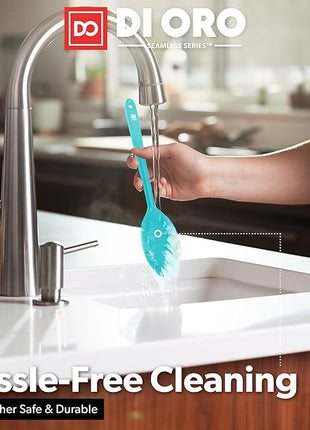 DI ORO Silicone Cooking Spoons - Large Mixing, Serving & Stirring - 600F Heat-Resistant Non-Stick - Big Solid & Slotted Basting Spoons - Dishwasher Safe (2pc, Teal)