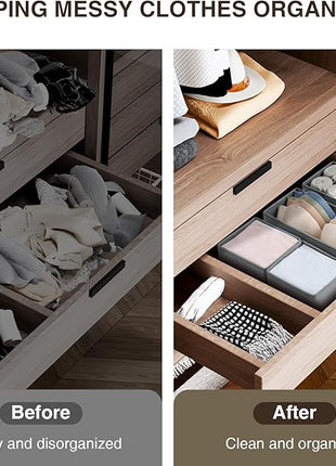 DIMJ Drawer Organizers Clothes, Set of 4 Dresser Organizer Bins, Fabric Closet Organizers and Storage, Shallow Drawer Dividers for Nursery, Clothing, Baby Clothes, Socks, Underwears, Tie (Grey)