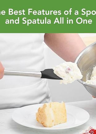 Tovolo Spoon Spatula Spoonula with Stainless Steel Handle Ergonomic Grip Black, Silicone Scoopula Kitchen Utensil Non Scratch Easy Clean Dishwasher Safe Heat Resistant Flex Core Scoop Spatula