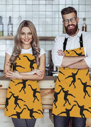 EKOBLA Black Gibbon Monkey Aprons Animal Print The Silhouette Of Funny Animal Jungle Ape Waterproof Resistant Chef Cooking Kitchen BBQ Adjustable Aprons for Women Men 27x31 Inch