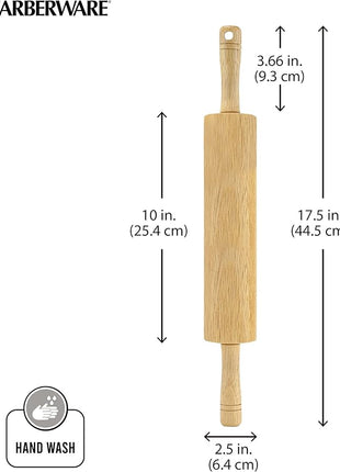 FARBERWARE Classic Wood Rolling Pin, 18-Inch Hardwood Dough Roller for Baking Pizza, Pies, Pastry and Cookies, Ergonomic Handles, Kitchen Essential