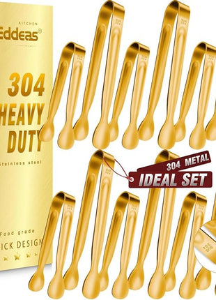 12PCS Mini Tongs For Serving, 2 Sizes 6 & 4 Inch Ice Tongs Mini Gold Sugar Stainless Steel Tong, Small Kitchen Tiny Food Tongs for Appetizers,Tea Party, Coffee Bar,Desserts & Ice Bucket