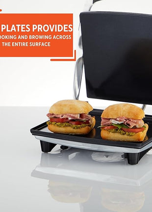 IMUSA 12x10in Stainless Steel Electric Panini Press with Temperature Control, Nonstick Plates for Sandwiches, Grilled Paninis, Quesadillas, and More