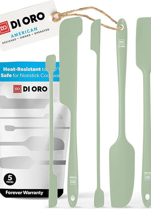 DI ORO Silicone Jar Spatulas for Scraping - Rubber Spatulas Silicone Heat Resistant - Kitchen Spatulas Nonstick Cookware Safe - Silicone Utensil Set for Blenders, Mixing, Baking, & Makeup (5pc, Sage)