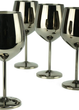 PG Set of 4 Stainless Steel Wine Glasses - 18.5oz Black Unbreakable Stem Metal Wine Goblets