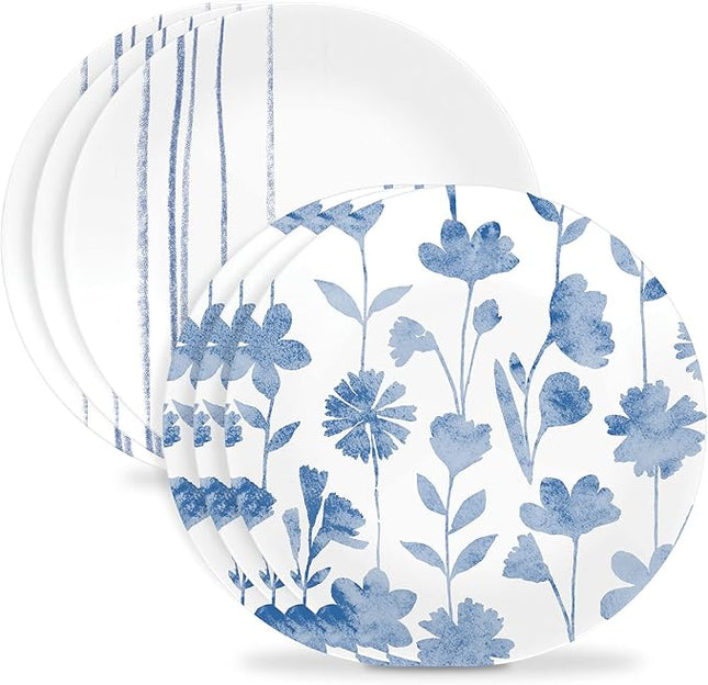 Corelle 6-Piece 8.5" Vitrelle Glass Lunch Plates Lightweight, Scratch Resistant - Botanical Stripes