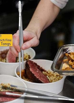 JETKONG 2 Pcs 12-Inch Kitchen Tweezers Fine Tweezer Tongs, Extra-Long Stainless Steel Cooking Tweezers (Silver)