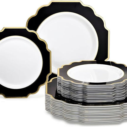 " OCCASIONS " 80 Plates Pack,(40 Guests) Heavyweight Premium Wedding Party Disposable Plastic Plates Set -40 x 10.5'' Dinner + 40 x 8'' Salad/Dessert (Imperial in Black & Gold)