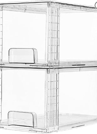 Vtopmart 2 Pack Large Stackable Storage Drawers,Clear Acrylic Drawer Organizers with Handles, Easily Assemble for Bathroom,Kitchen Undersink,Cabinet,Closet,Makeup,Pantry organization and Storage