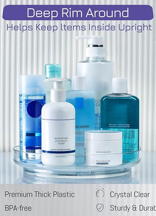 2 Pack, 10 Inch Clear Non-Skid Lazy Susan Organizers - Turntable Rack for Kitchen Cabinet, Pantry Organization and Storage, Fridge, Bathroom Closet, Vanity Countertop Makeup Organizing, Spice Rack