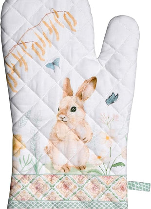 Maison d' Hermine Oven Gloves 100% Cotton Oven Mitt 7" x 13" with Loop Heat Resistant, BBQ, Cooking Gloves, Baking, Grilling, Kitchen, Handling Hot Pans Spring/Summer (Pack of 1, Easter Dew)